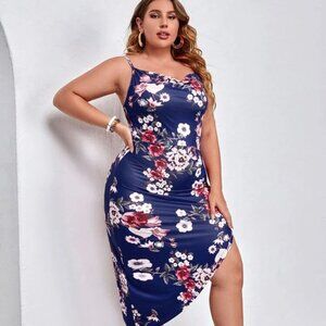 Women's Floral Print Slit Midi Dress 2025
